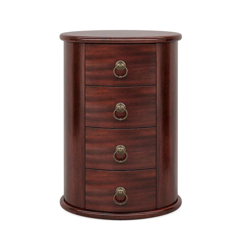 No Assembly Solid Wood End Table, Vintage Round Side Drawers Table