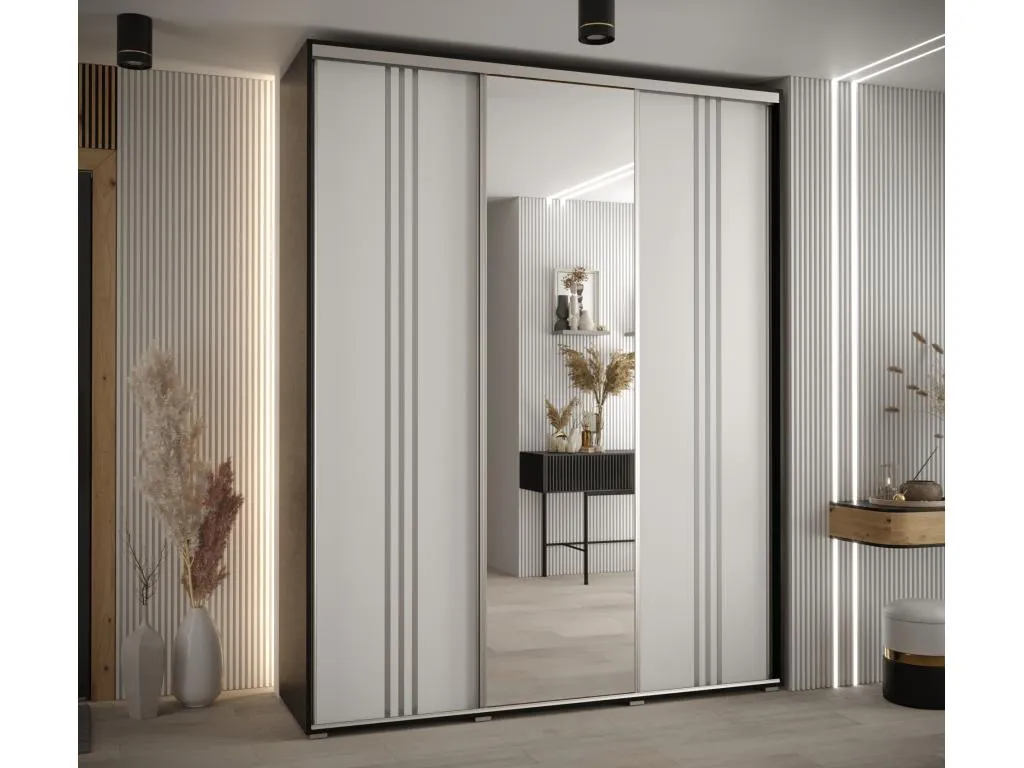 ARMARIO Lluesmamuebles 7 DE PUERTAS CORREDERAS 235.2/190/60 3 puertas (Negro/Blanco/Plata)
