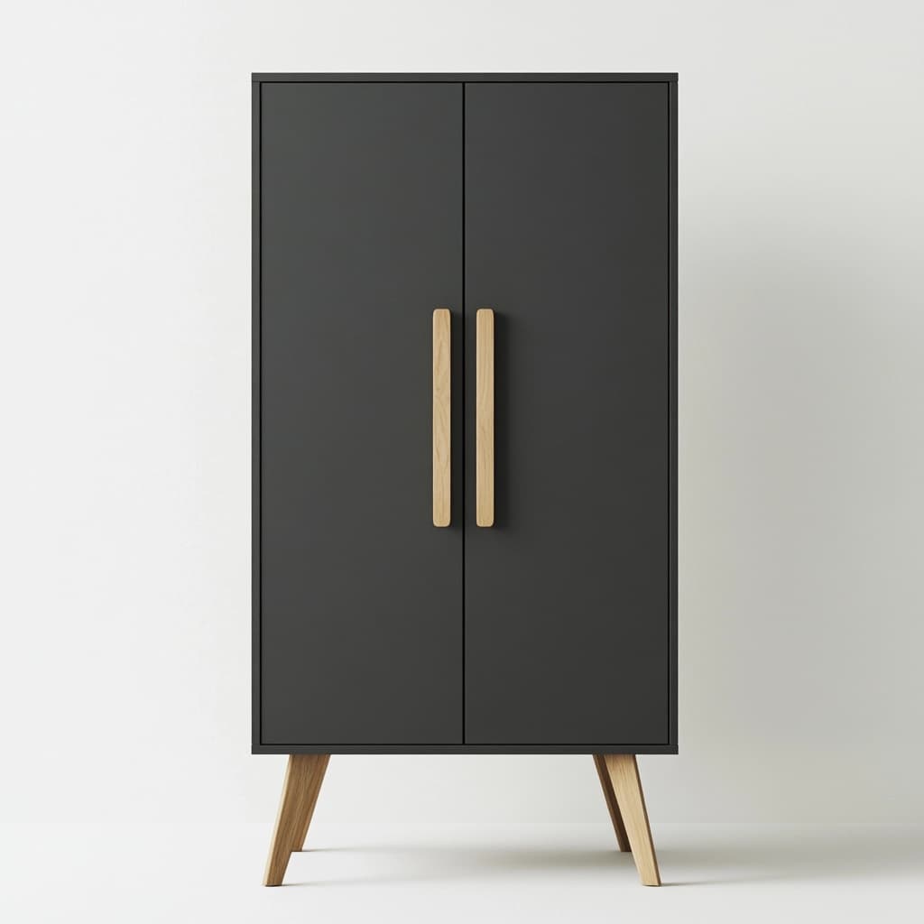 Armario auxiliar moderno para salón y dormitorio color negro mate madera de roble múltiples usos 80x40x120 cm
