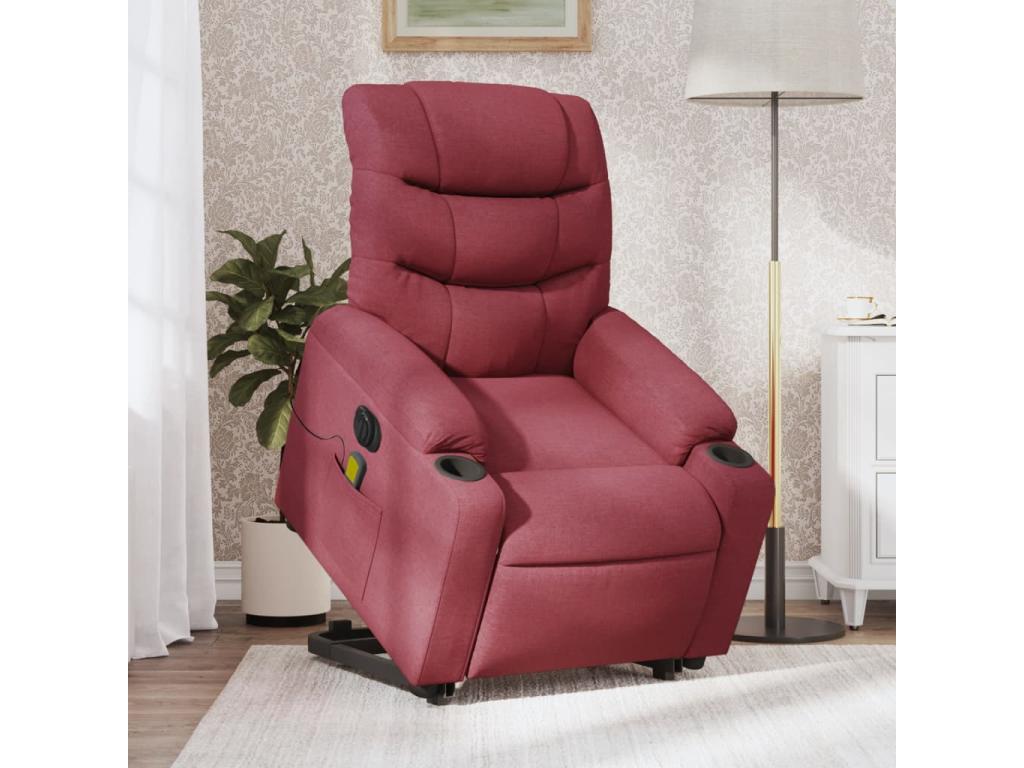 Sillón de masaje elevable eléctrico tela rojo tinto