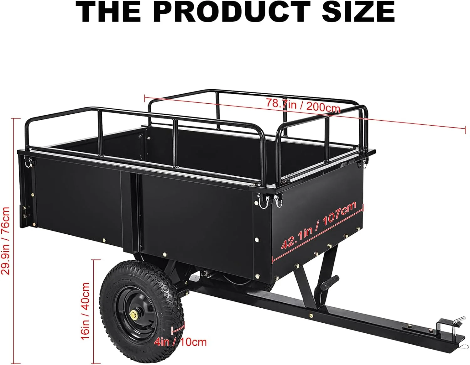 Heavy Duty Steel ATV Trailer,1600 Lbs Dump Cart, 15 Cubic Feet, Removable Sides, for Riding Lawn Mower Tractor - Image 12