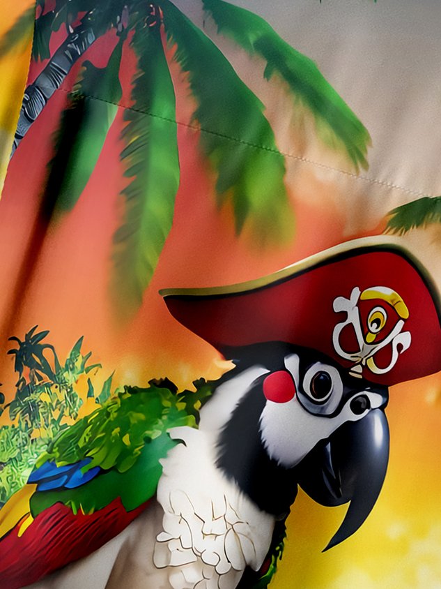 Pirate Parrot Chest Pocket Short Sleeve Hawaiian Shirt