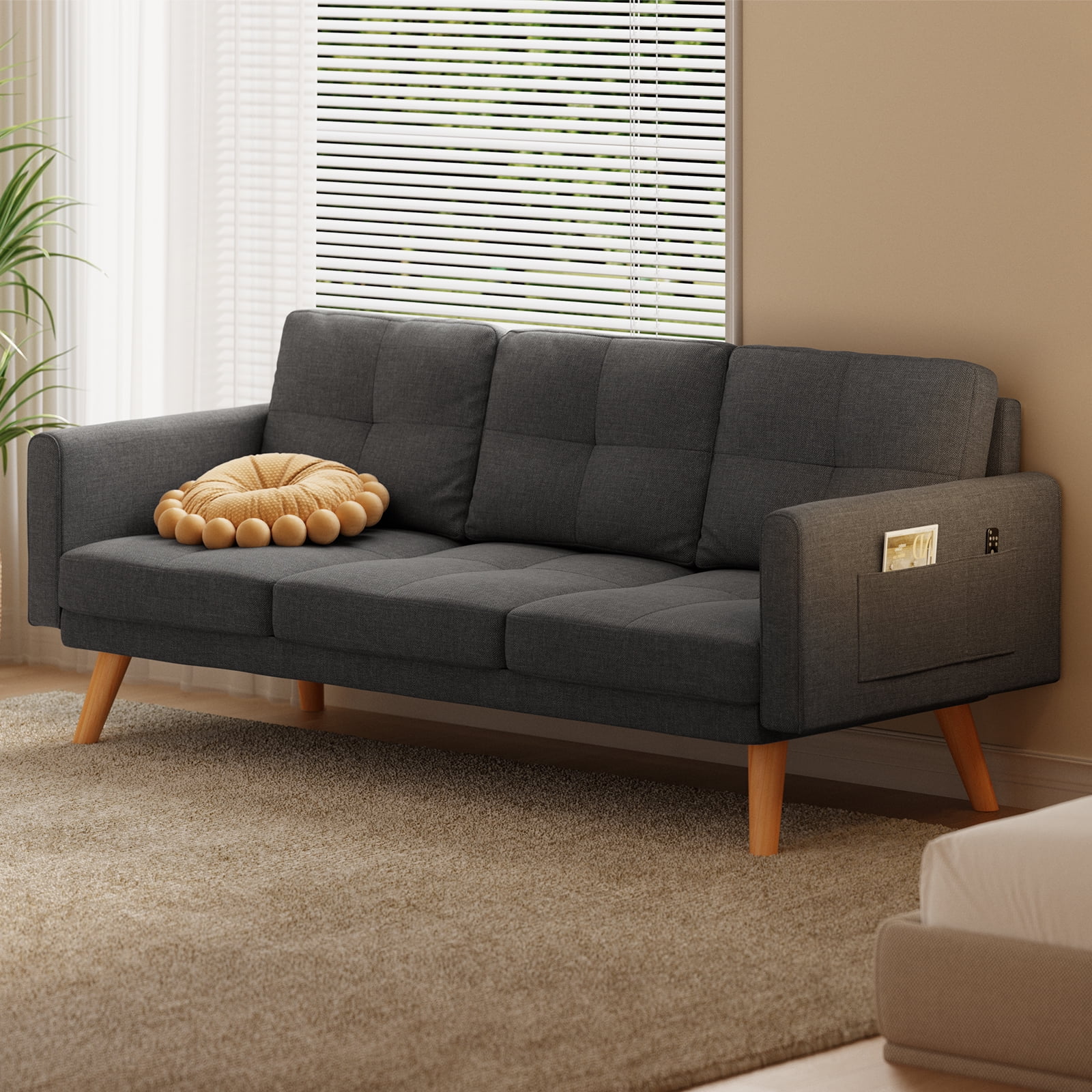 Bedroom Furniture Set - Includes Queen Bed Frame, 4-Drawer Dresser Set of 2 & 3 Seat Futon Sofa - Modern Storage Solution for Stylish Home Decor - Image 4