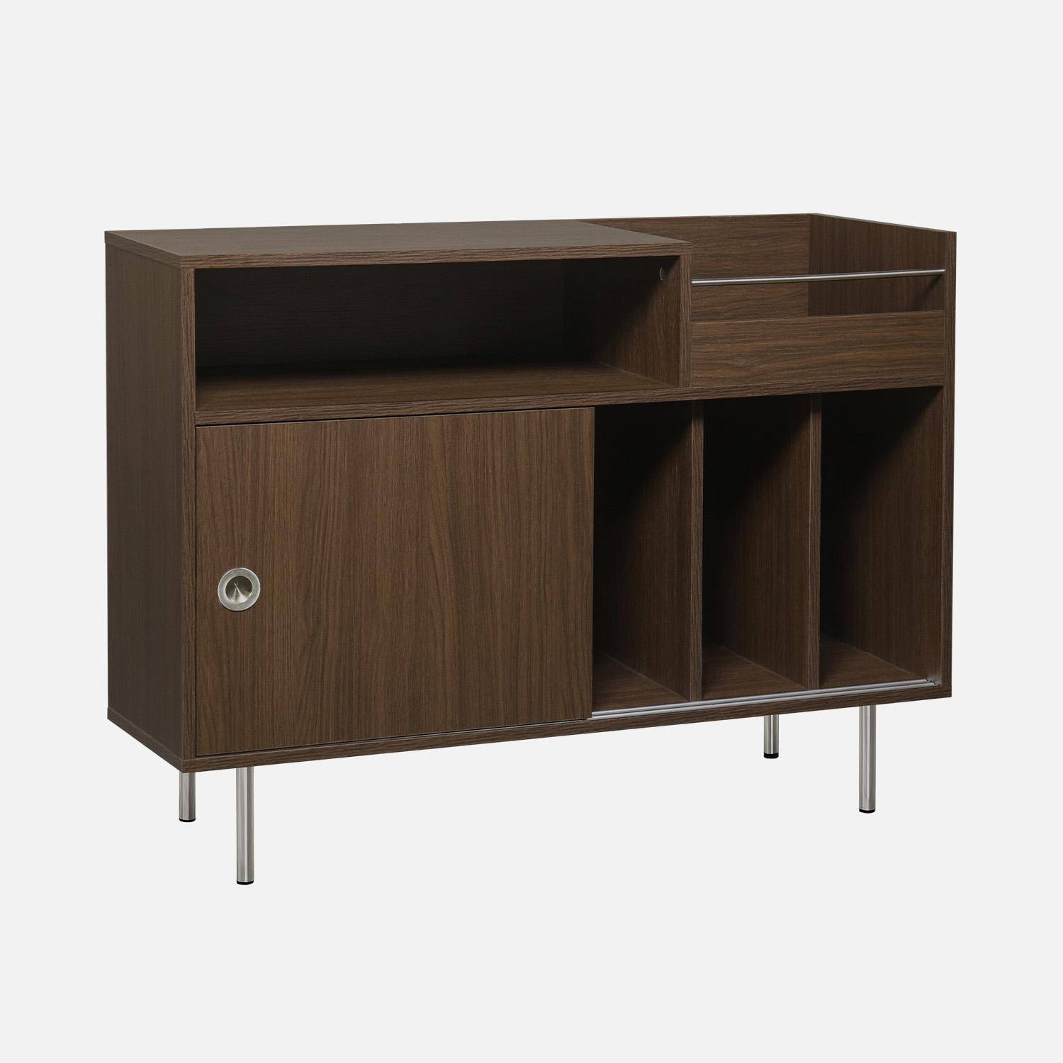 Shelby - Mueble de vinilo vintage con decoración de madera y acero inoxidable, 100 cm