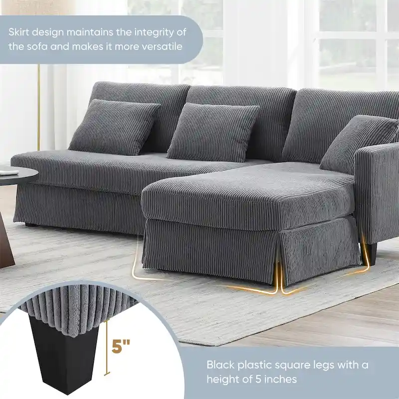 Contemporary L-Shaped Corduroy Sofa with Reversible Chaise from Harper & Bright Designs