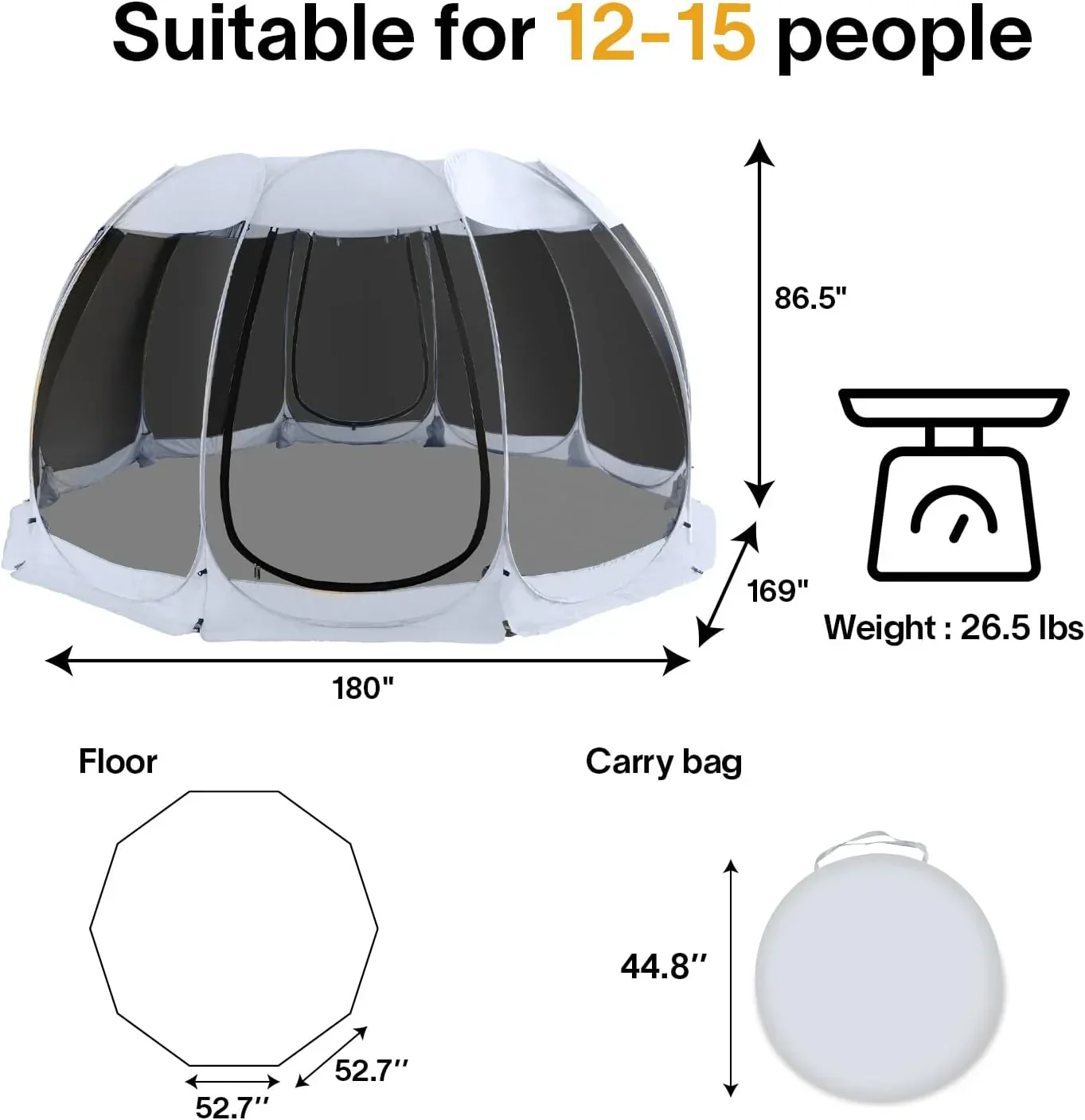 Screen gazebo sleeps 6-10-15 people Igloo-style canopy tent mosquito net on the sides Perfect