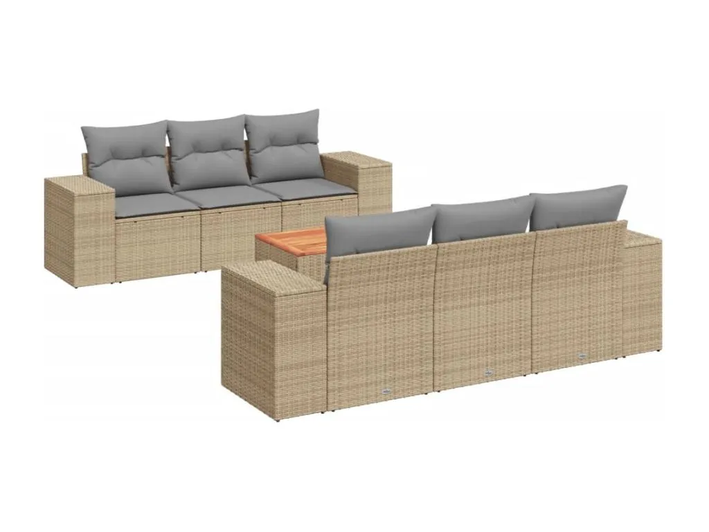 Set sofás de jardín 7 piezas y cojines ratán sintético beige ZNRR55808