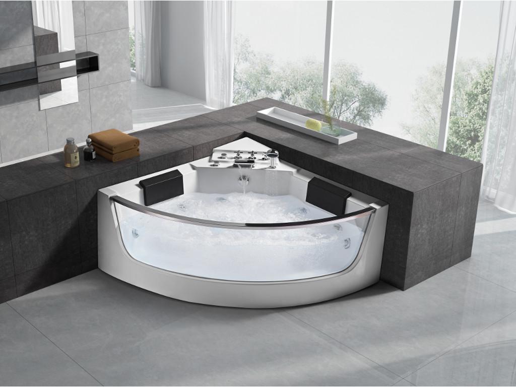 Bañera rinconera de hidromasaje acristalada - 2 plazas - 330 L - 138 x 138 x Alt. 59 cm - EVELINA