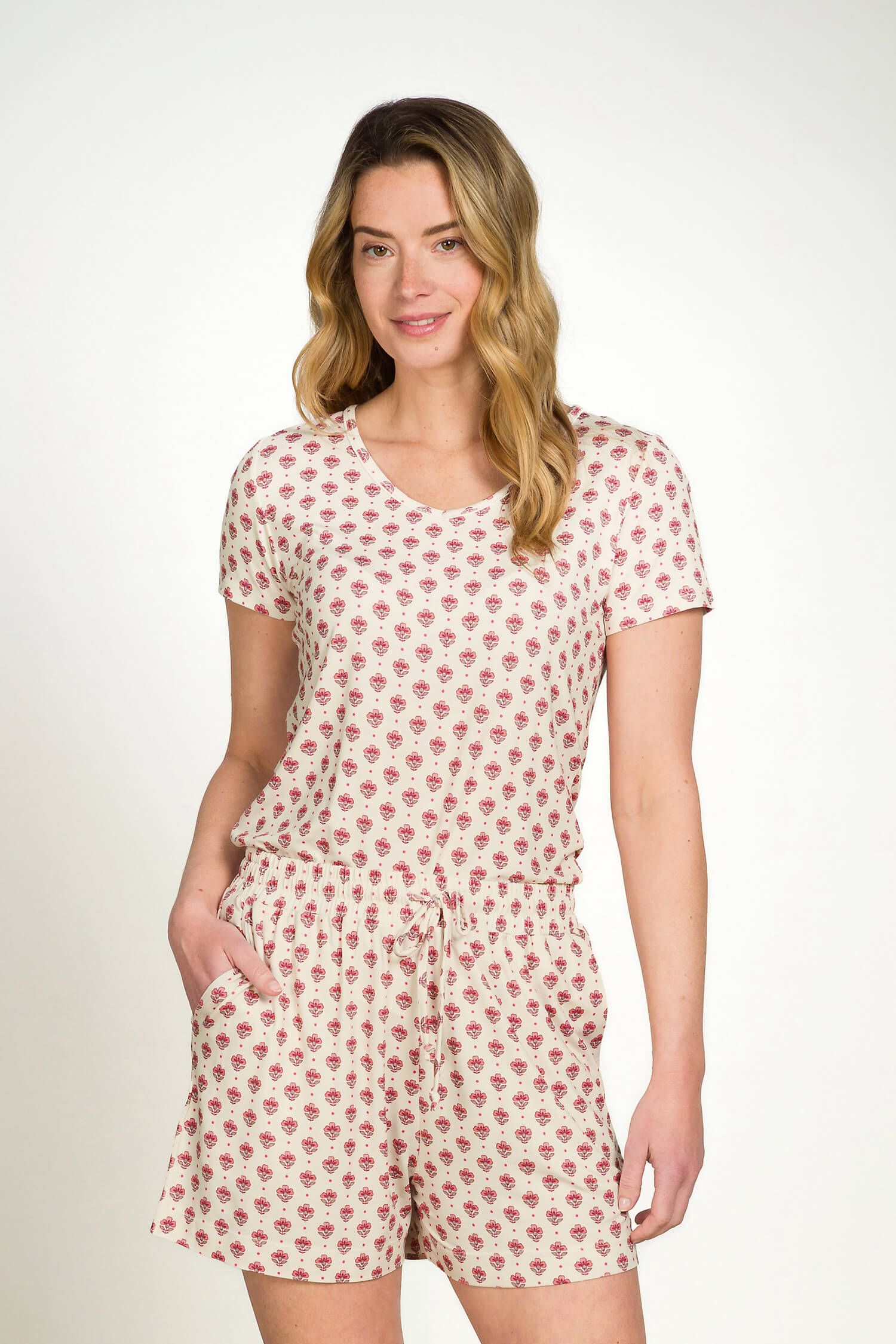 Toy Short Sleeve Top Jaipur Flower White/Pink