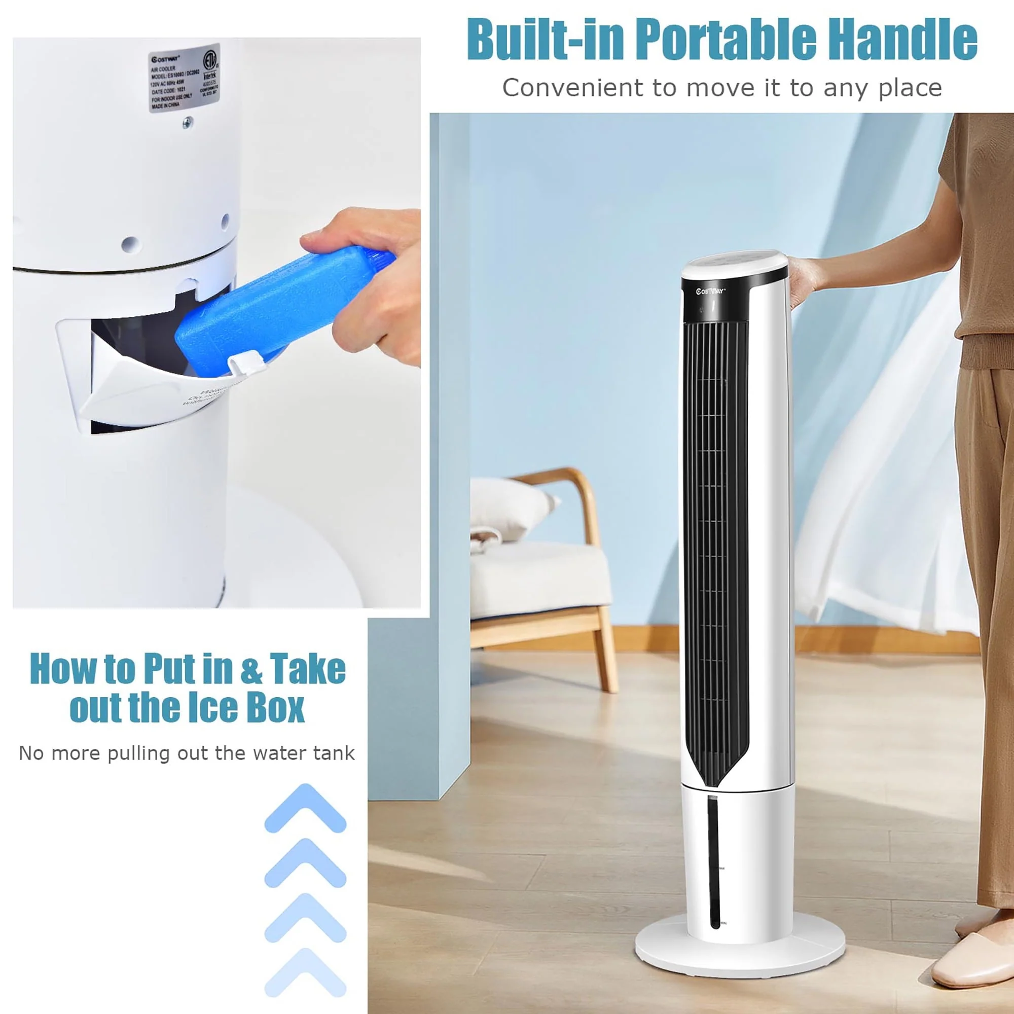 Costway 41'' Evaporative Air Cooler Quiet Cooling Oscillating Fan with Remote Control - Image 7