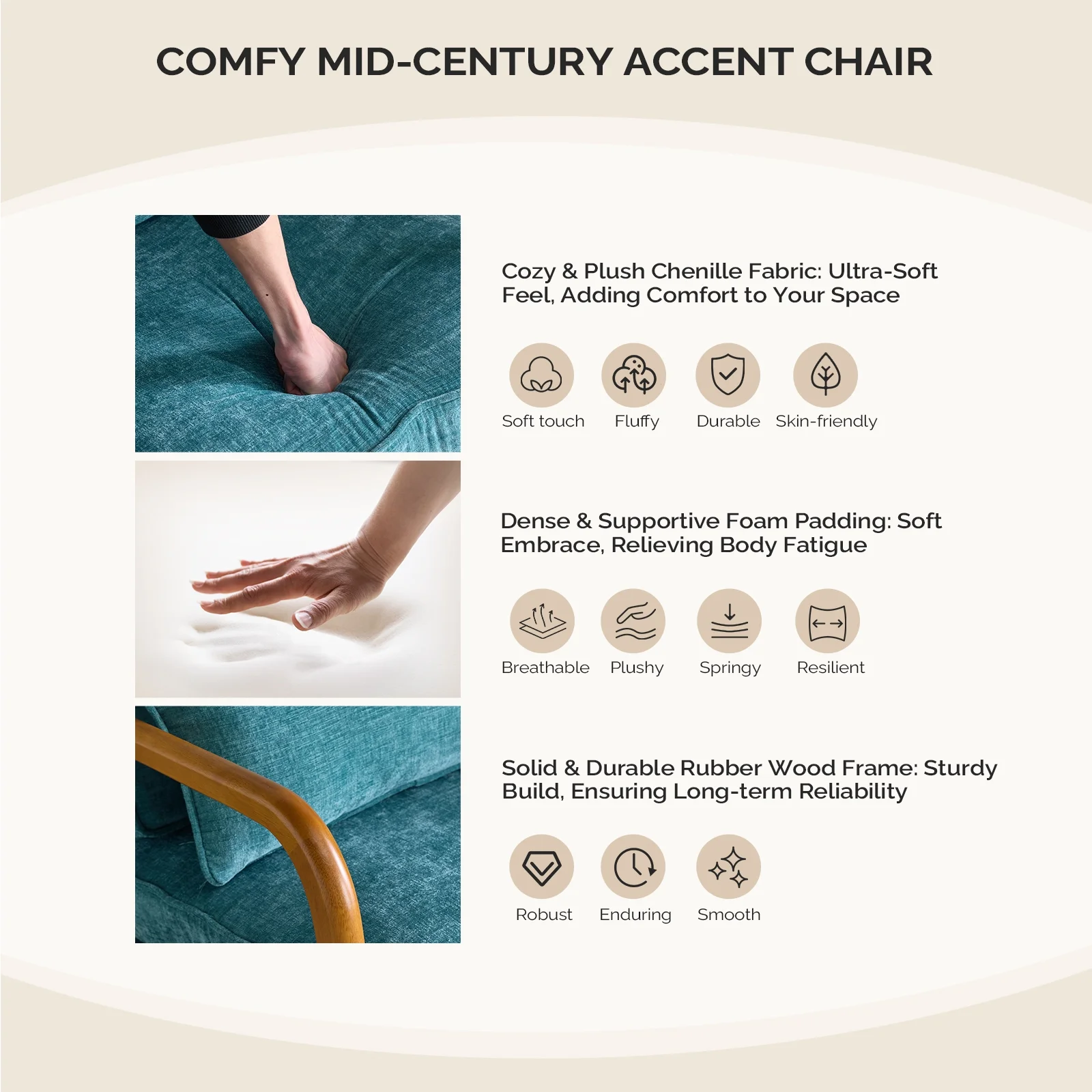 Ktaxon Accent Chair Corduroy Upholstered Armchair, Reading Club Chair with Pillow and Solid Wood Frame for Living Room Bedroom Furniture Off White - Image 158