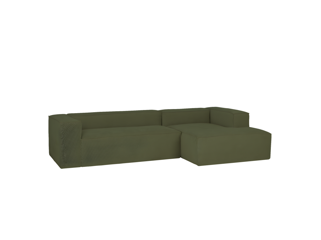 Sofá de 4/5 plazas con chaise longue derecho de pana verde 300x70x175cm - LOLA - Laocacasas