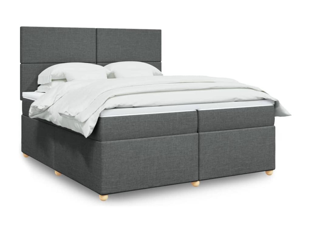 Cama box spring con colchón tela gris oscuro 200x200 cm