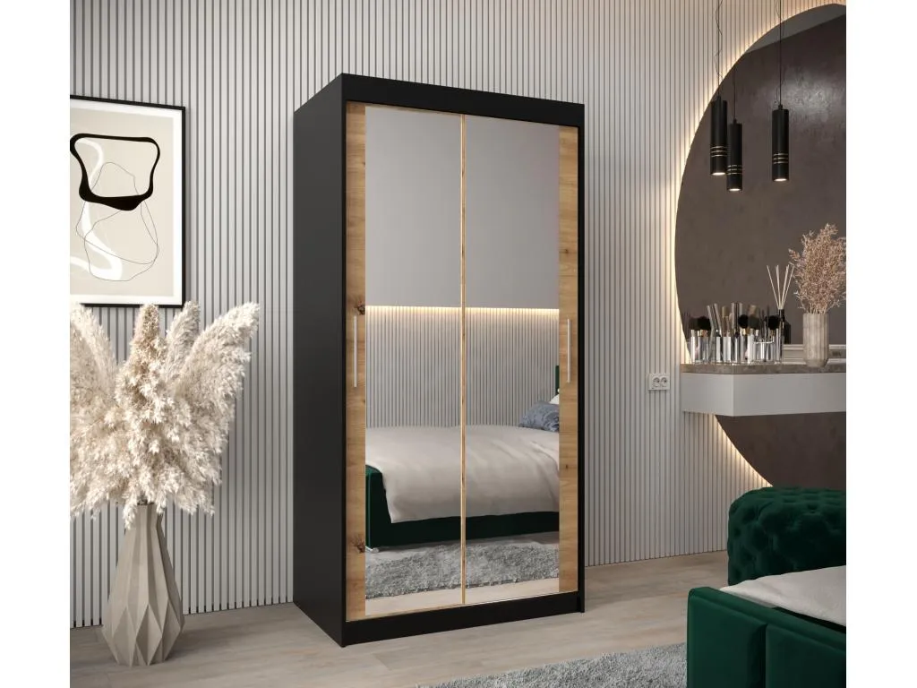 Armario Decounico 3 de puertas correderas 200/100/62 2 puertas (negro/artisan)