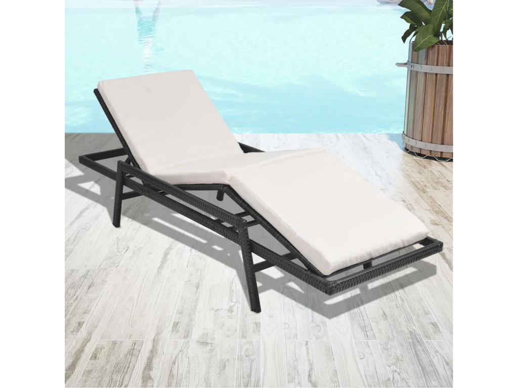 Sillón con cojín Resina mimbre Negro