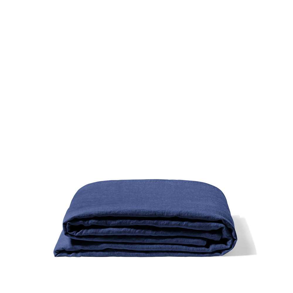 Drap plat en lin lavé - Bleu Shibori