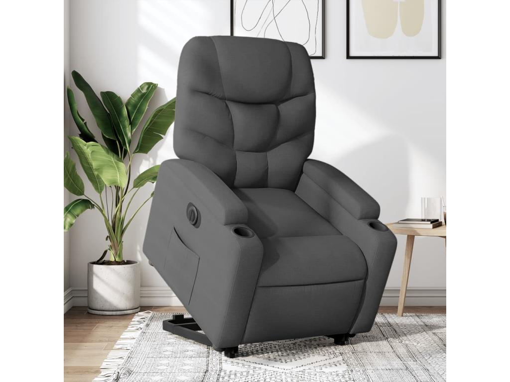 Sillón eléctrico reclinable elevable de tela gris oscuro