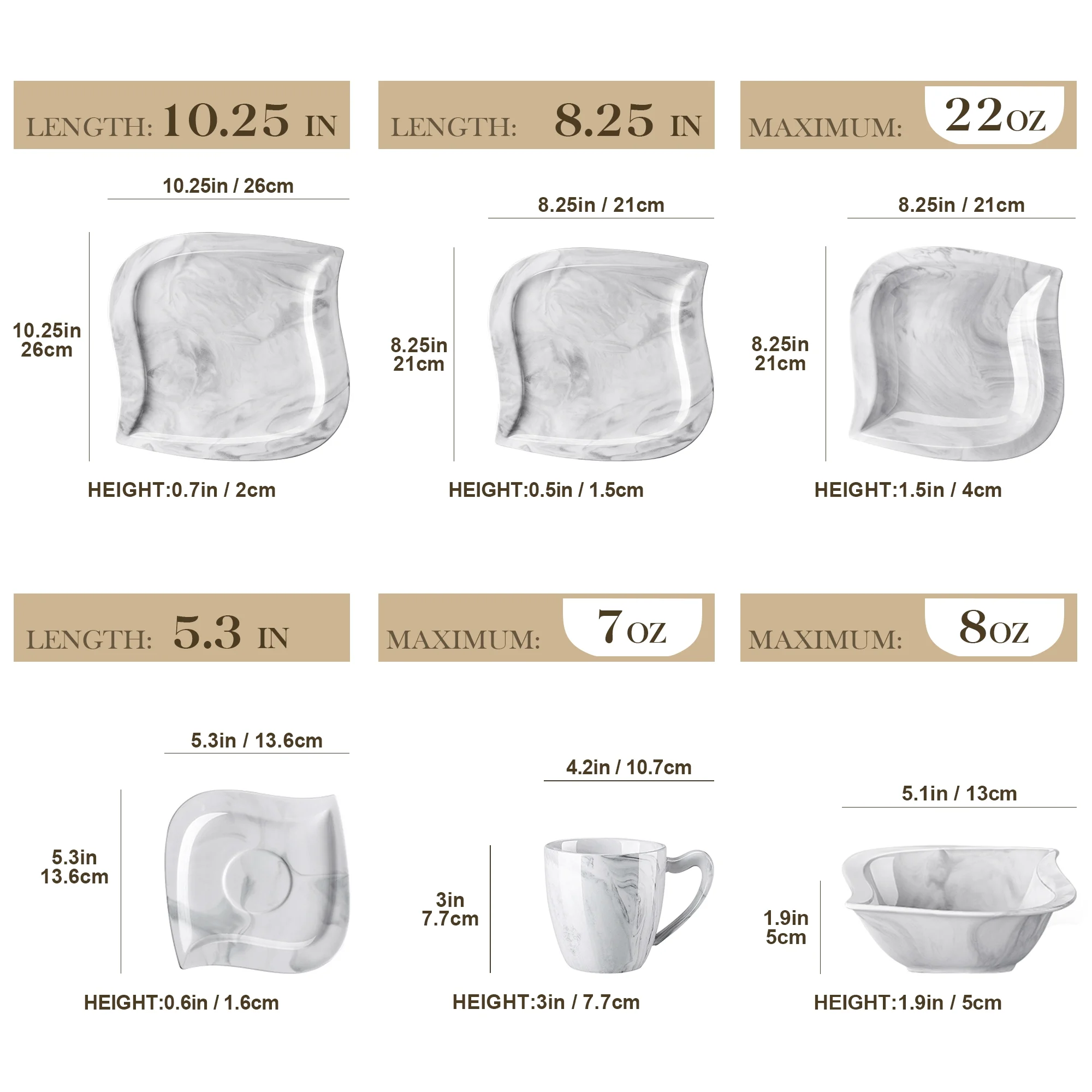 vancasso 36 pcs Dinnerware Sets, Plates and Bowls Set for 6, Porcelain Dinner Set, Marble Gray - Image 2
