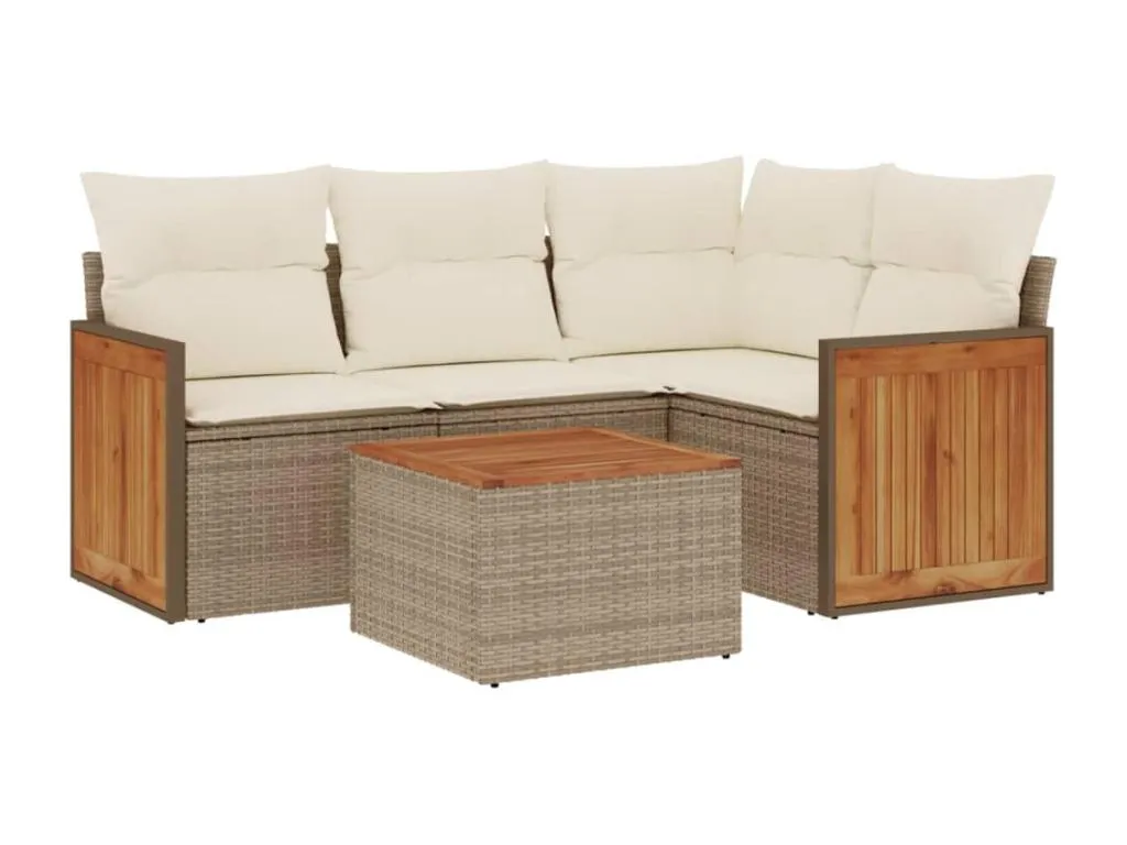 Juego de sofás jardín con cojines 5 pzas ratán sintético beige 40020vjfh