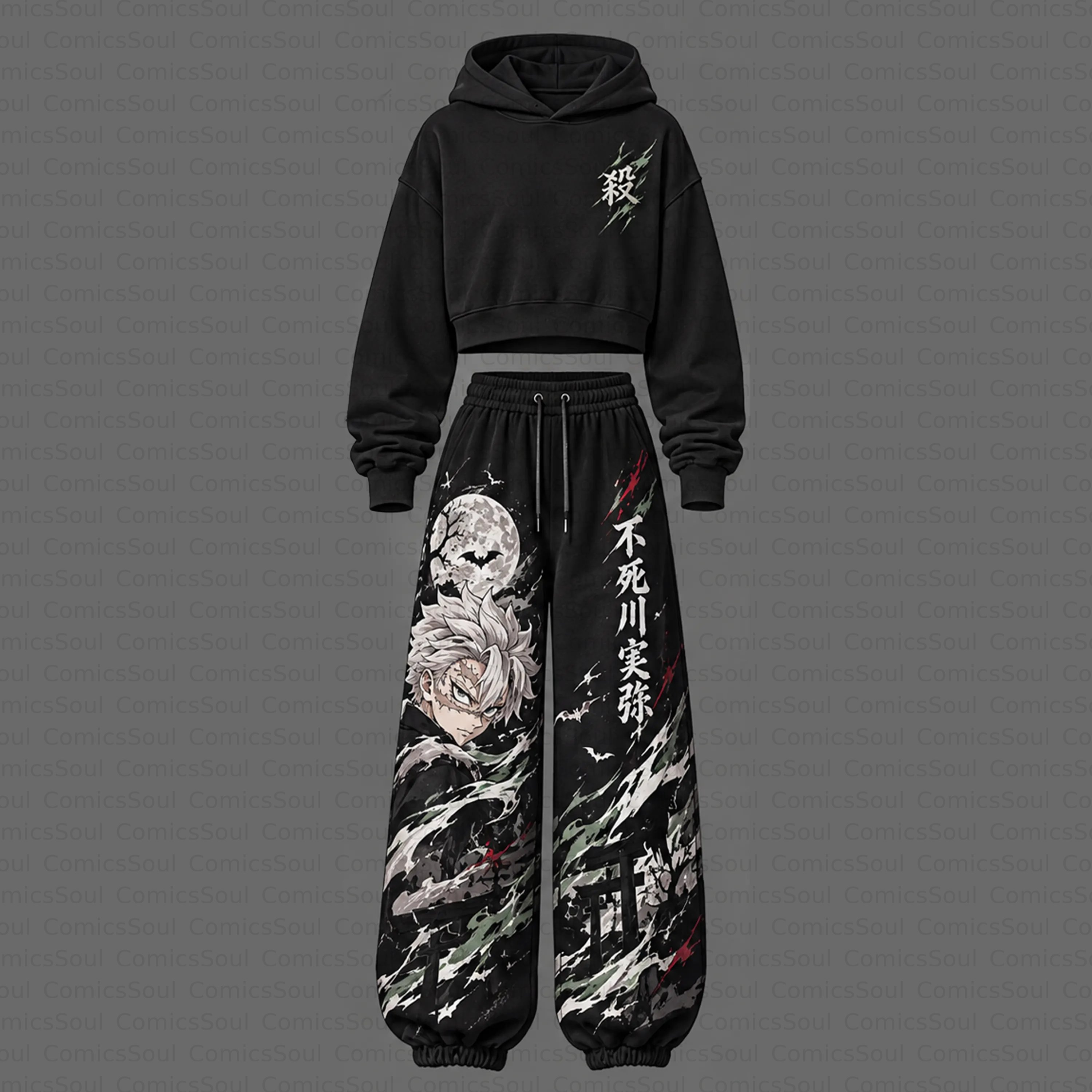 Demon Slayer Cropped Long Sleeve Hoodie & High Waist Jogger Pants Two Piece TeeThreads Sustain the Scene with Custom Apparel