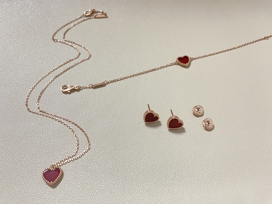 VCA Rose Gold Red Sweet Heart Earrings Bracelet Necklace - Original Replica Club