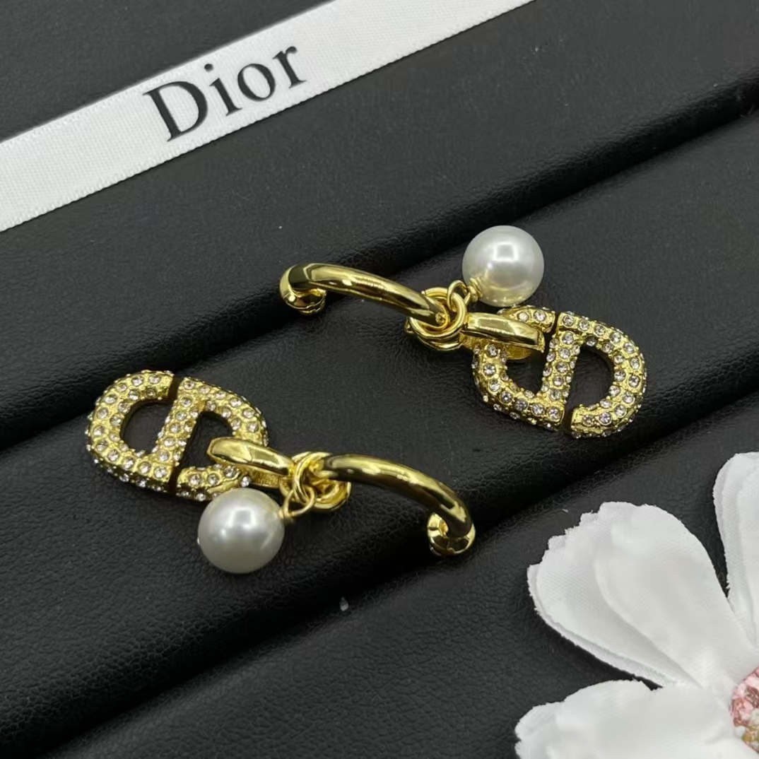 Dior Hoop with Pearl and CD Dangle Earrings - Original Replica Club