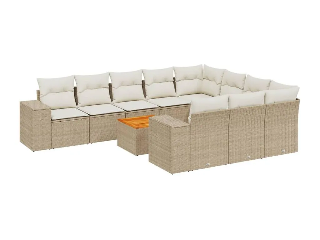 Juego de Sofás para Jardín de 11 Piezas con Cojines en Ratán Sintético Beige  PB5806621