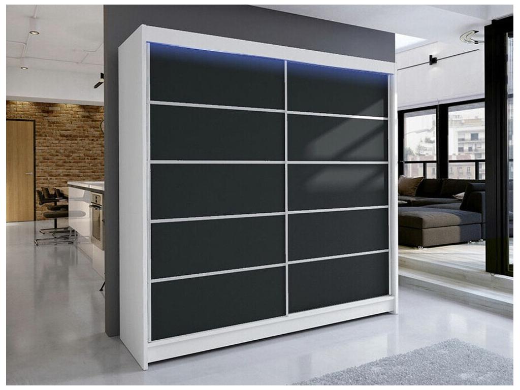 Armario Confortzx 153 - Negro - Blanco - 215x180x58cm - Puertas de armario Correderas