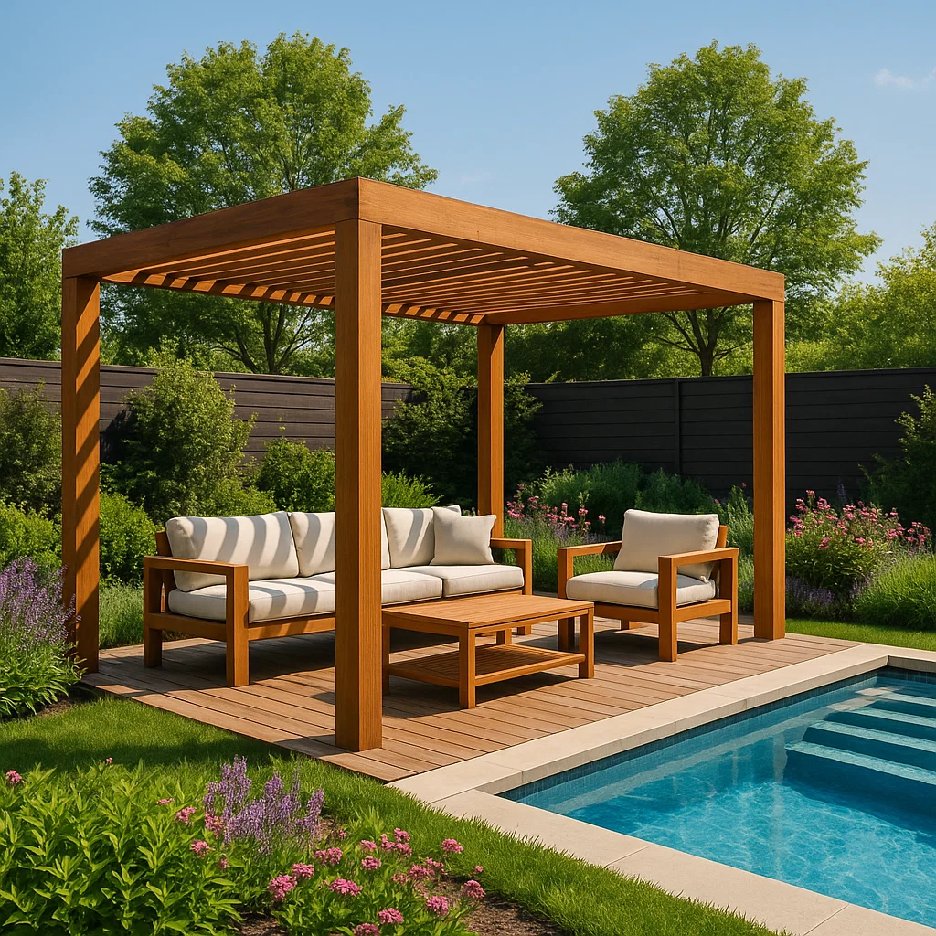 Pérgola de madera para jardín - Color madera - para exterior, 400 cm largo x 250 cm alto x 387 cm profundo evptDeA305IT