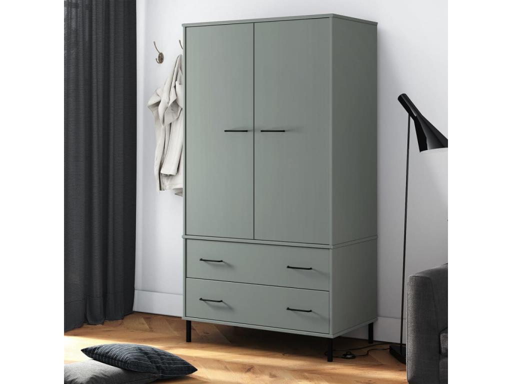Armario patas de metal Nestleare madera maciza gris 90x55x172 - 5 cm