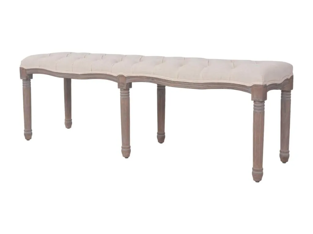 Banco de madera maciza y lino Nidovia color crema 150x40x48 cm swk1545147