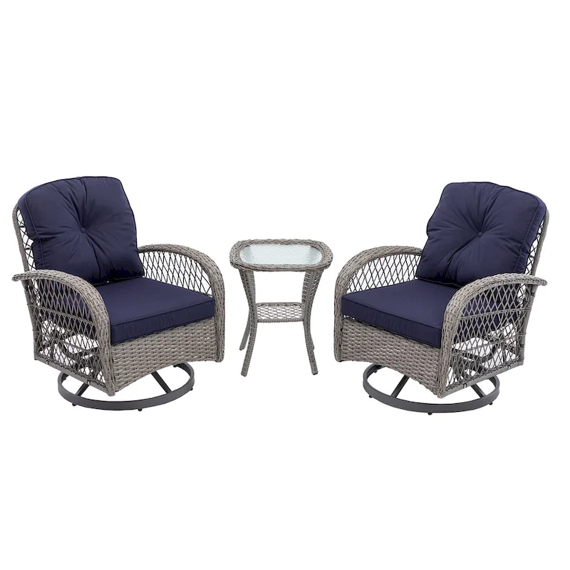 3 Pieces Outdoor Swivel Rocker Patio Chairs, 360 Degree Rocking Patio Conversation Set