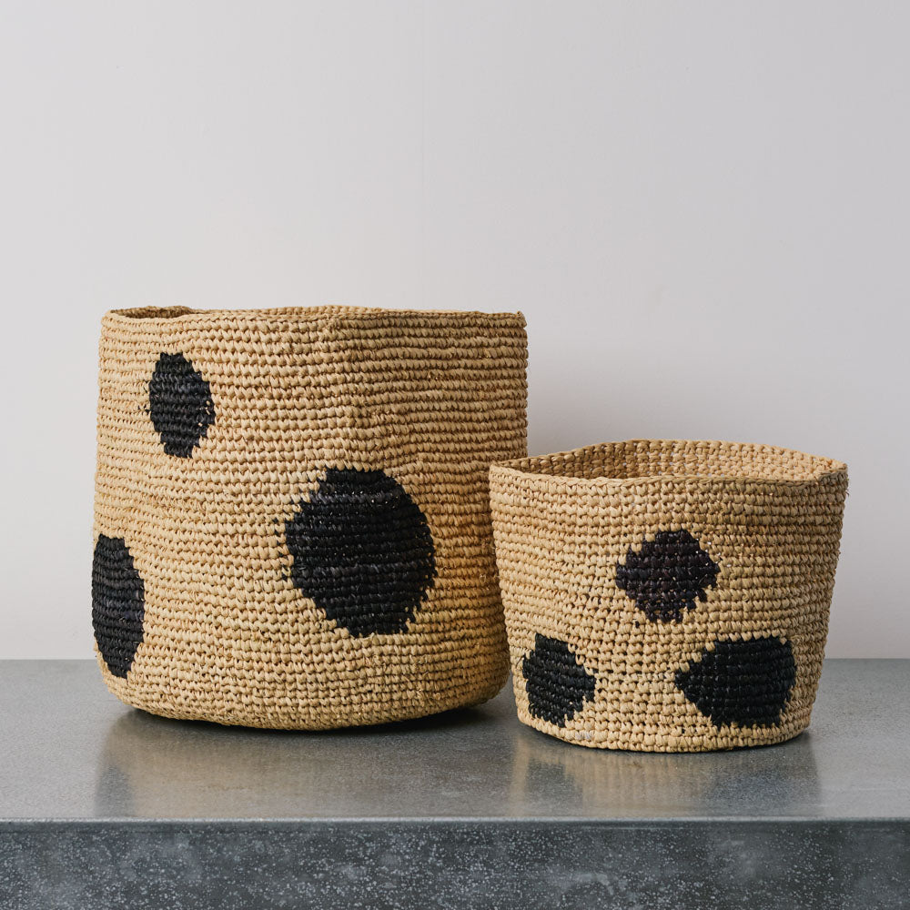 Panier en raphia - Pois Noir