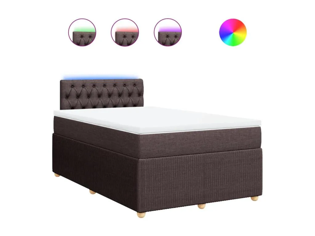 Cama box spring con colchón en tela marrón oscuro 120x200 cm. bxa3519344