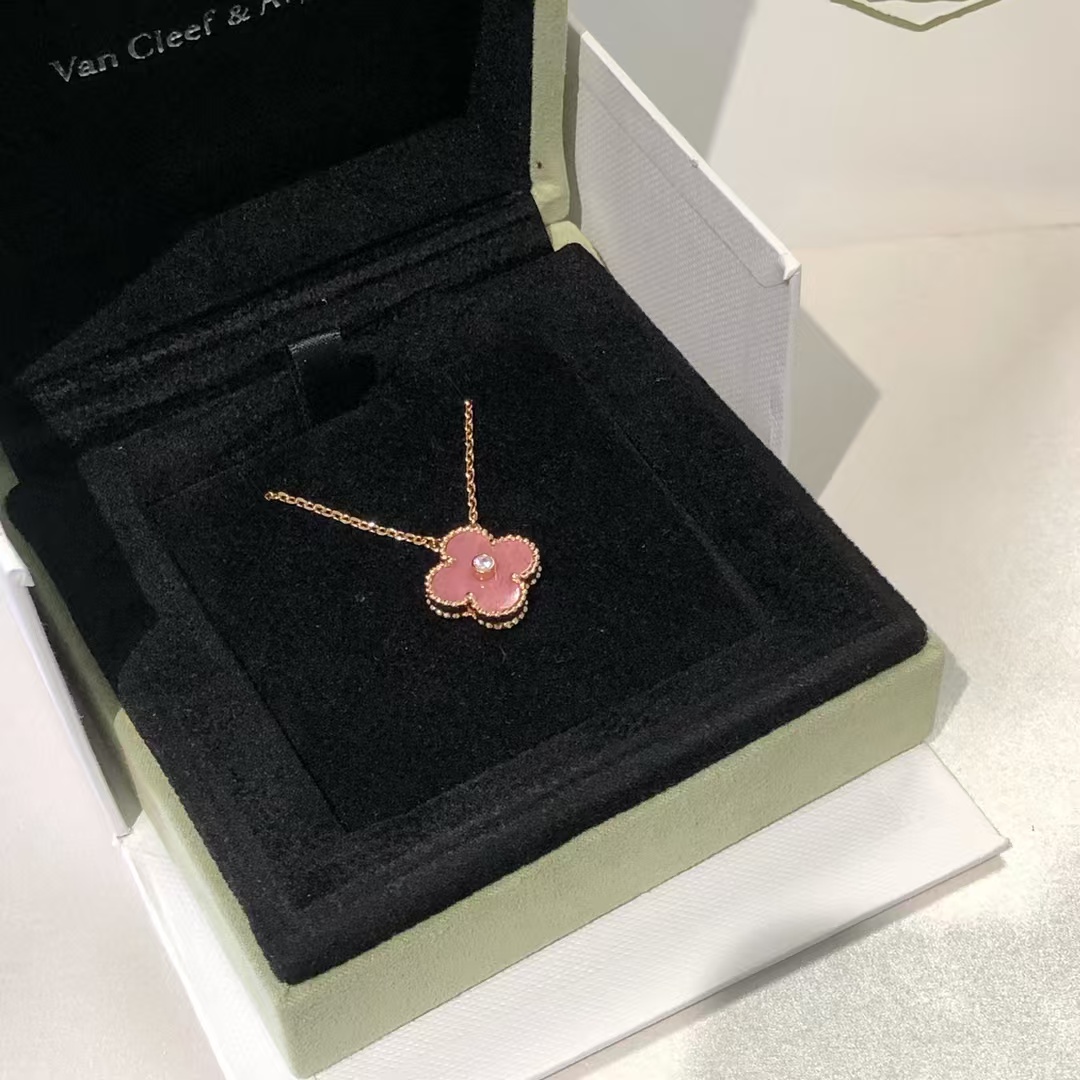 VCA Rhodonite Vintage Alhambra Diamond 2021 Holiday Pendant Necklace - Original Replica Club