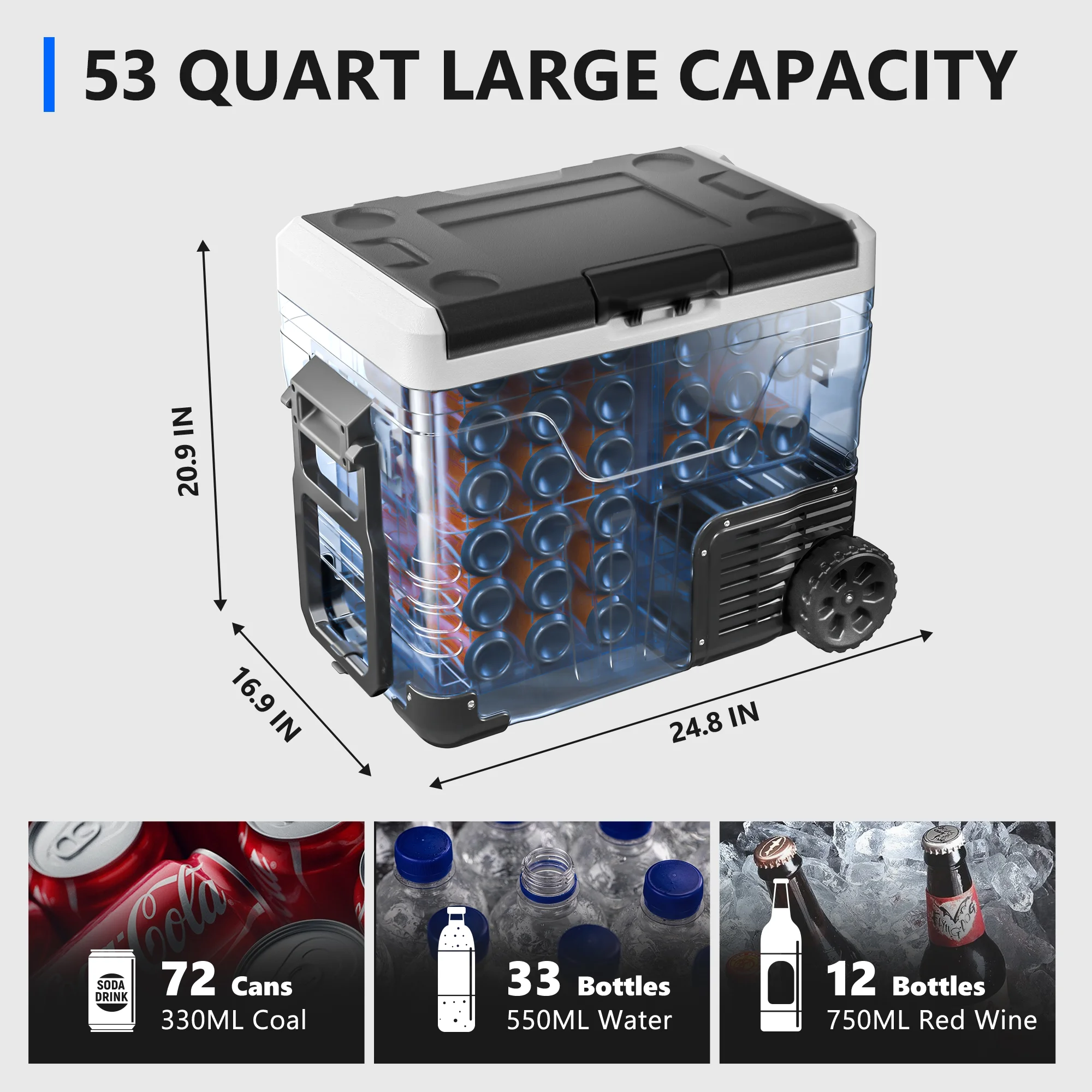 Simzlife 12V Car Refrigerator, 37QT Electric Cooler DC/AC, -4-H~68-H, RV Freezer Fridge Cooler with Wheels & 2 Baskets - Image 9