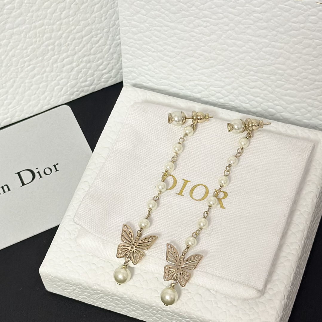 Dior Long Tassel Butterfly Dangle Pearl Earrings - Original Replica Club