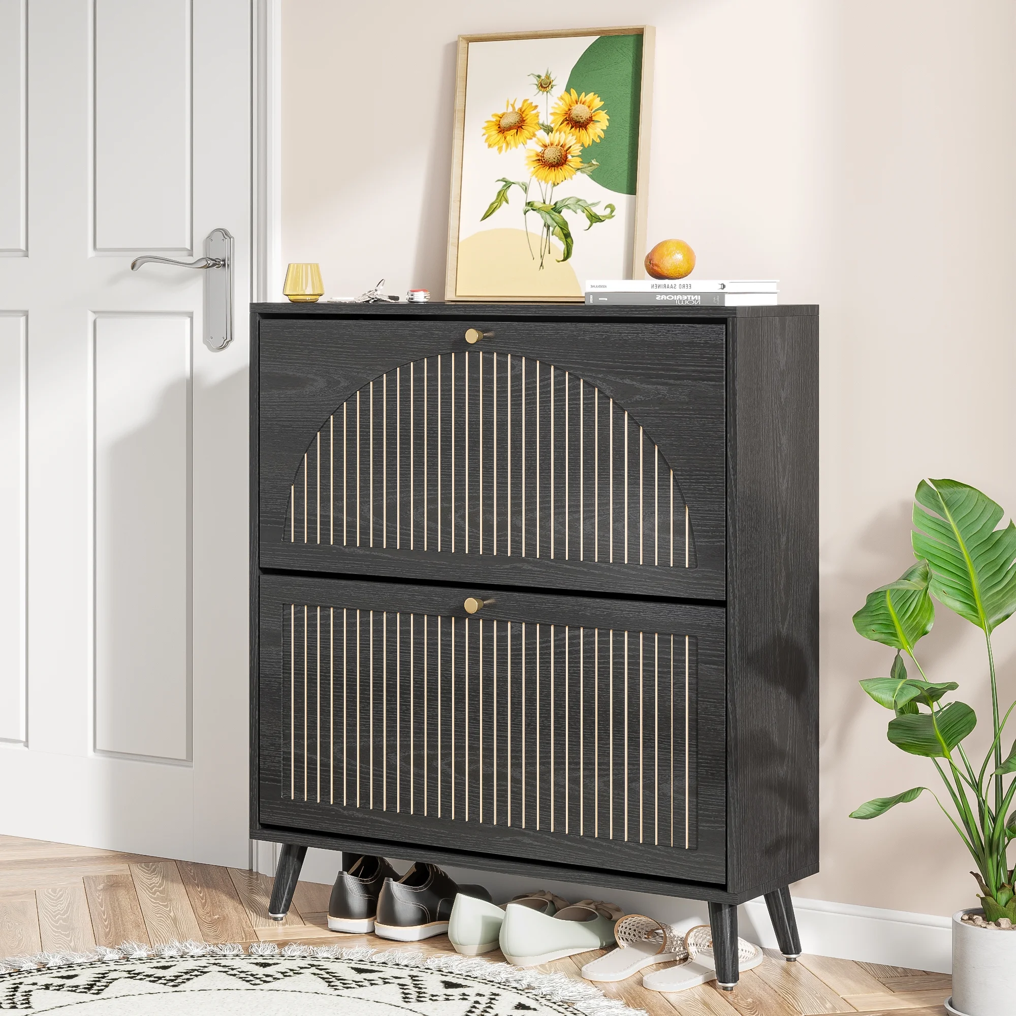 Shoe Storage Cabinet with 2 Flip Drawers, Modern Shoe Cabinet Storage for Entryway, Entryway Shoe Storage - Image 10