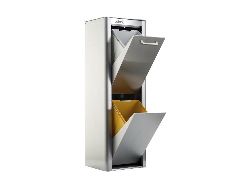 Cubo de basura para la cocina - Cubo de reciclaje - 2 compartimentos de 20L - Acero Inoxidable - CUBEK