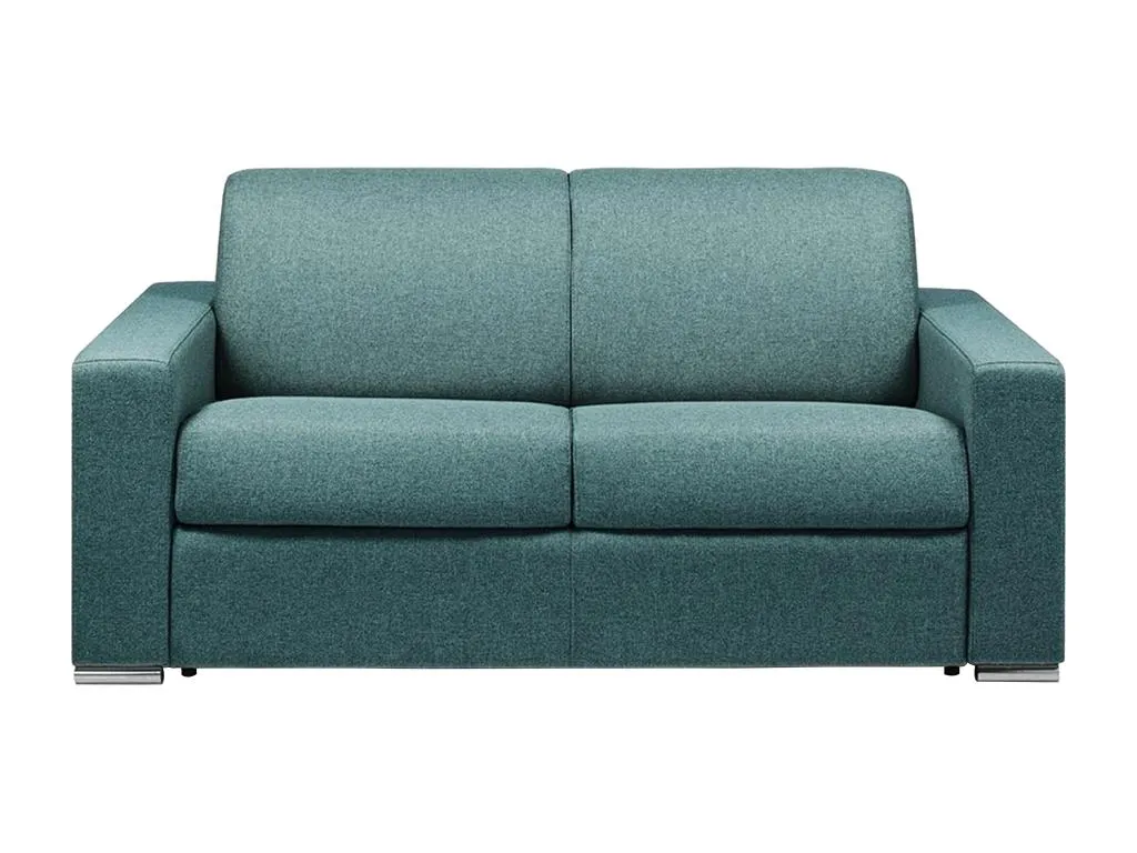 Sofá cama de 2 plazas de apertura rápida de tela Mueblesclasic - Azul - Somier de láminas de 120 cm - Colchón de 14 cm con memoria de forma