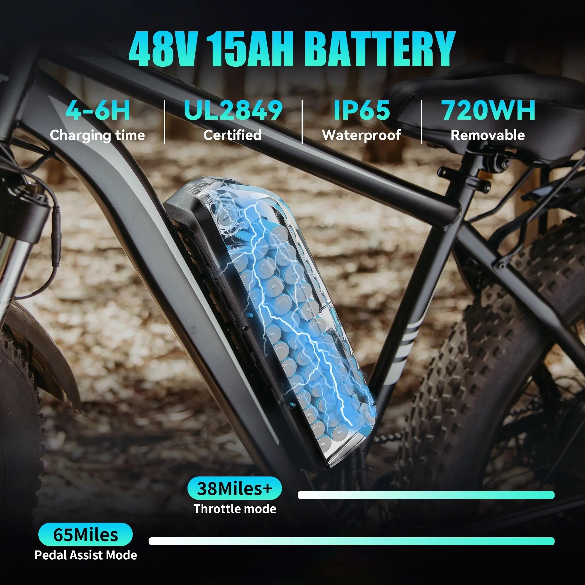 AMYET 26 x 4 Fat Tire Electric Mountain Bike, 48V 15Ah, 7-Speed - EB26 - Image 10 AMYET 26 x 4 Fat Tire Electric Mountain Bike, 48V 15Ah, 7-Speed - EB26 - Image 10