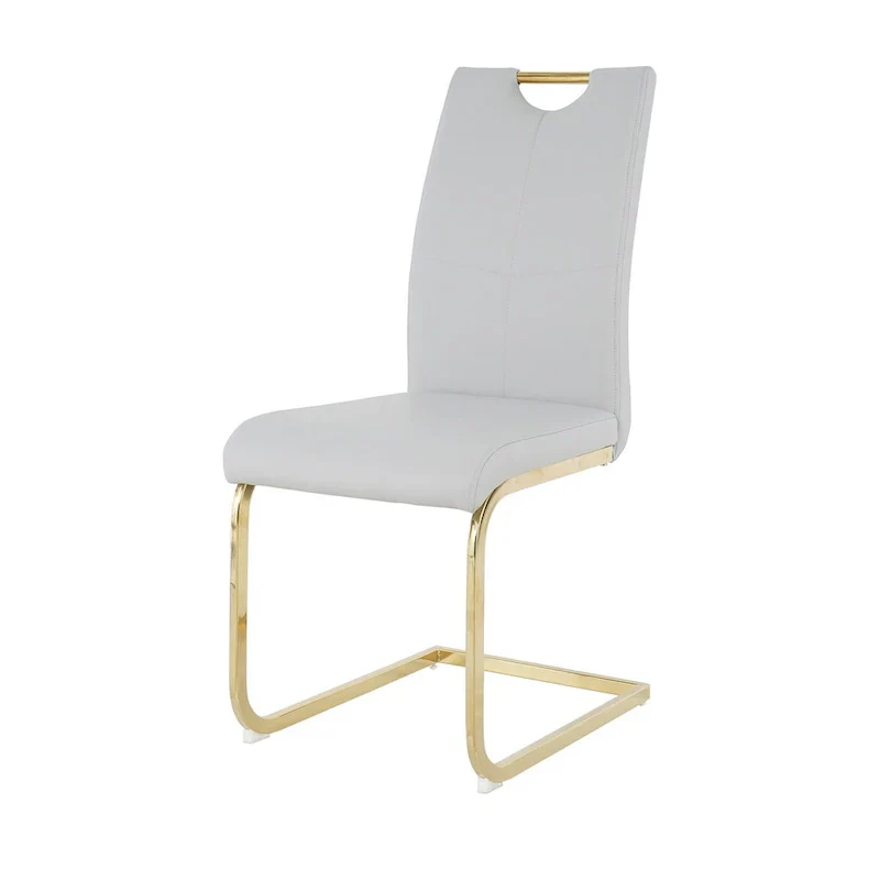 4-Piece Modern Faux Leather Dining Chair Set with Gold Metal Legs and Padded Seats