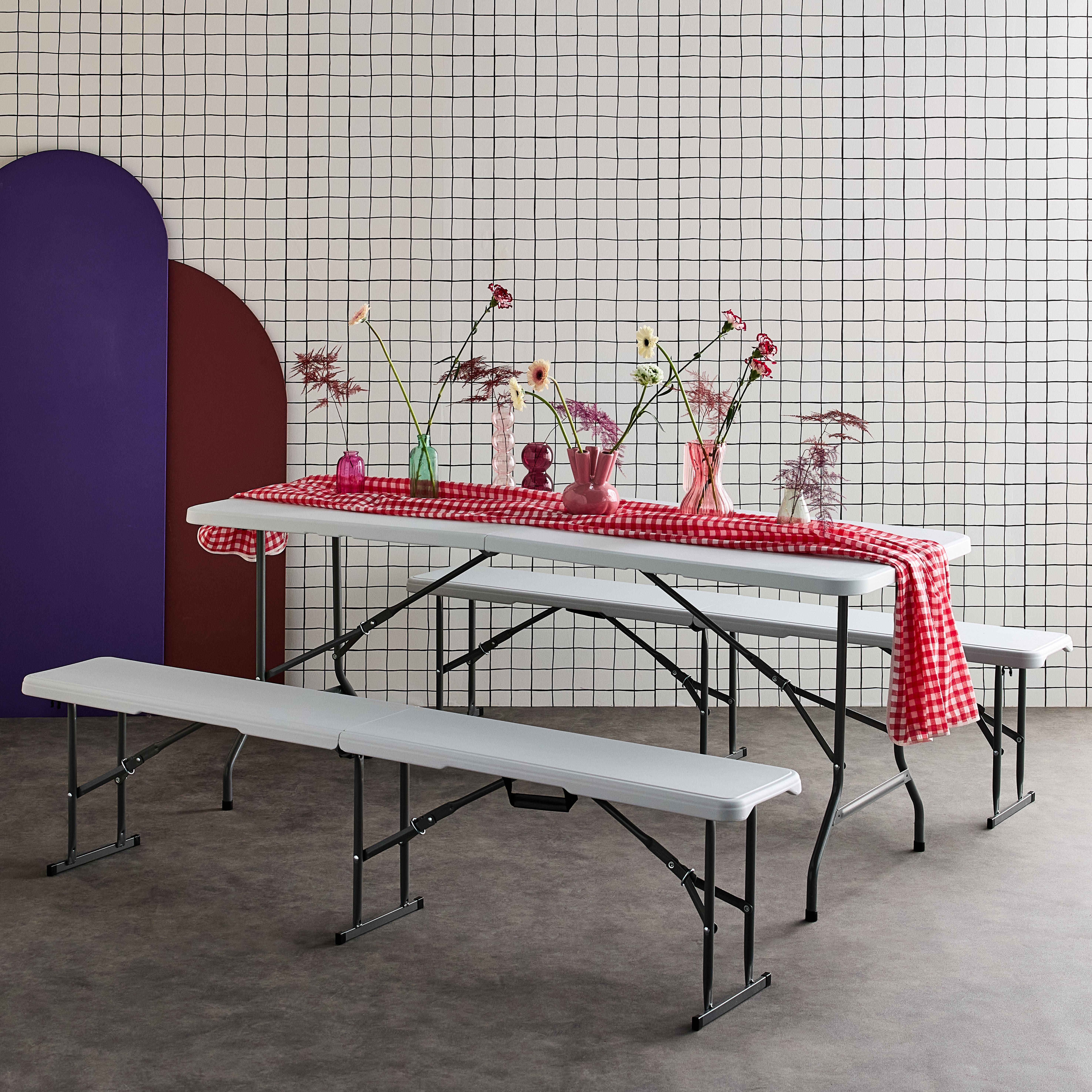 Fiesta - Set de mesa y bancos plegables portátiles para eventos