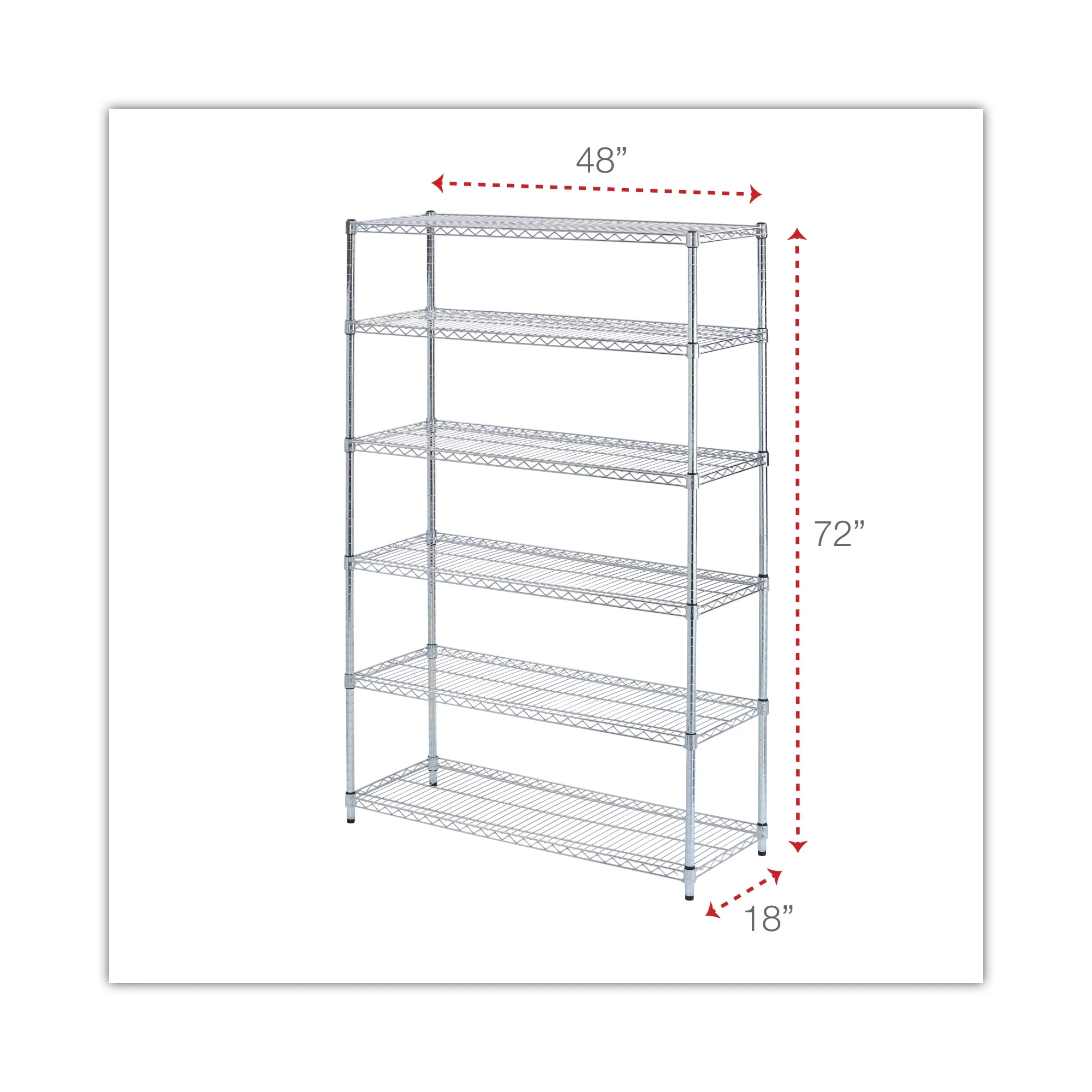 Alera NSF Certified 6-Shelf Wire Shelving Kit, 48w x 18d x 72h, Silver - image 2