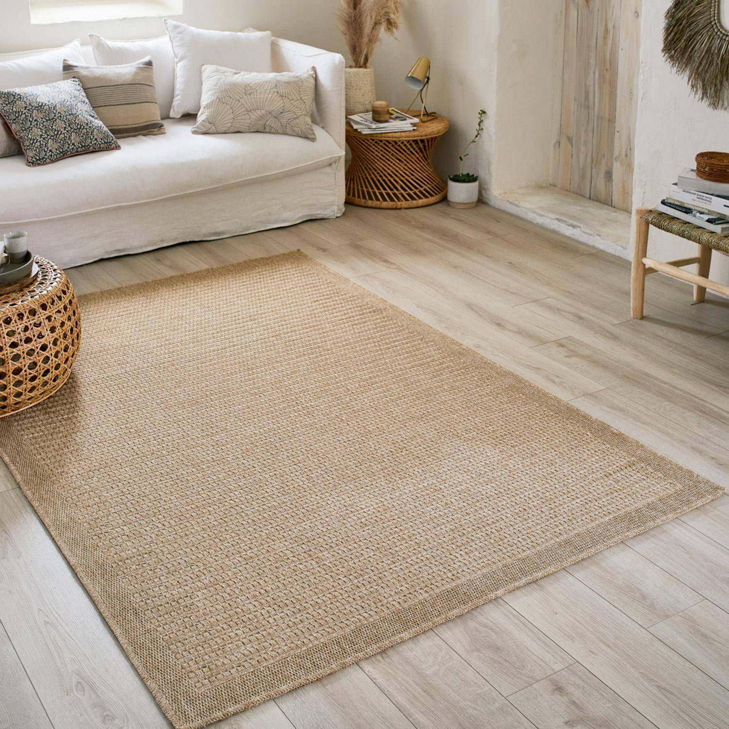 Finch - Alfombra interior/exterior efecto tela de yute beige