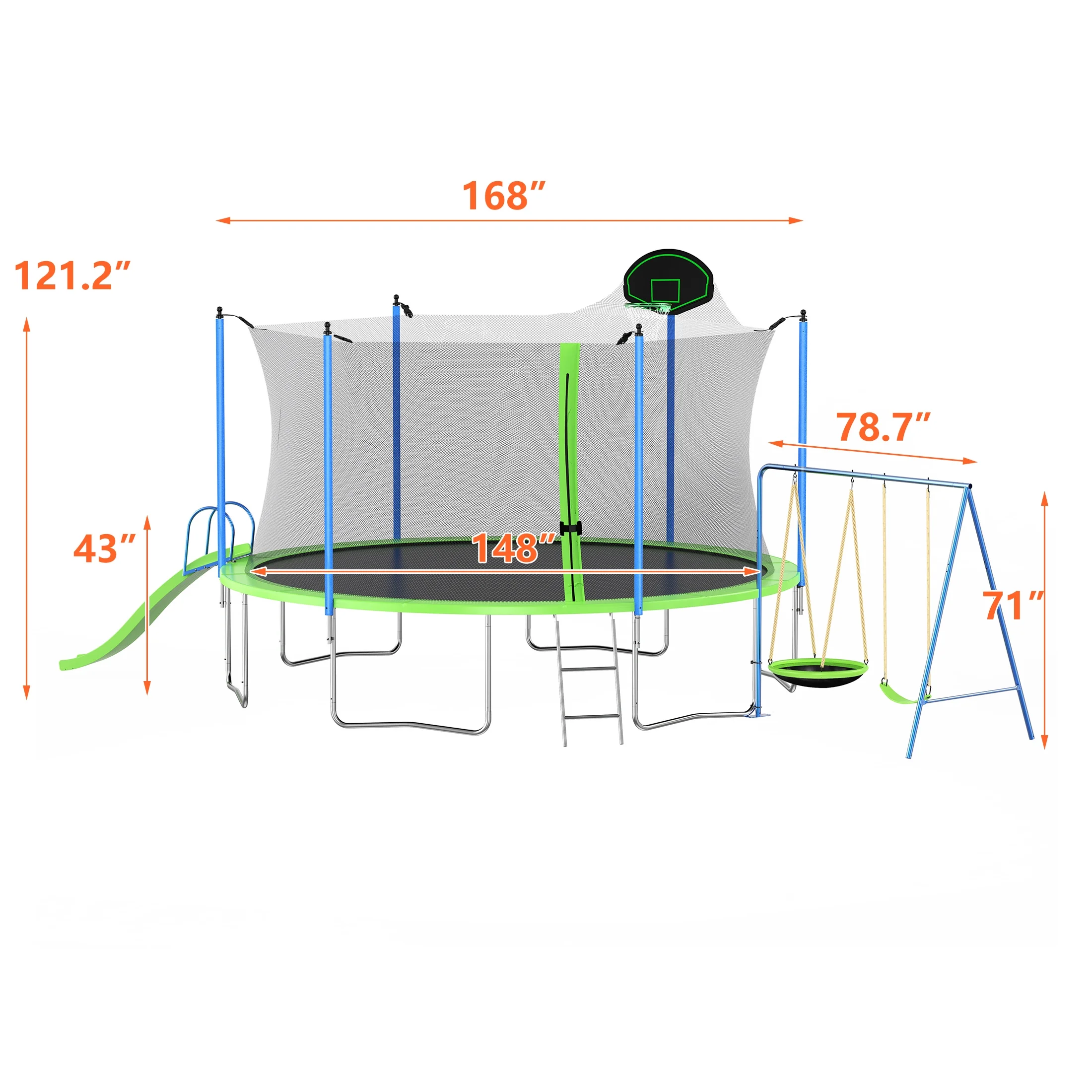 12FT Trampoline with Slide, Swings, SEGMART Recreational Trampoline with Basketball Hoop and Ladder, Heavy Duty Outdoor Backyard Trampoline with Net for Kids and Adults, Green - Image 13