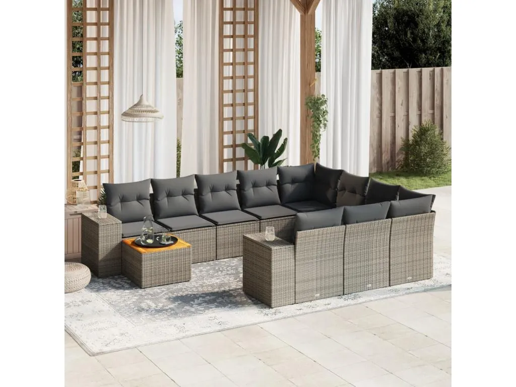 Sancaldeco Set de sofás de jardín 11 pzas y cojines ratán sintético gris IUYA44171
