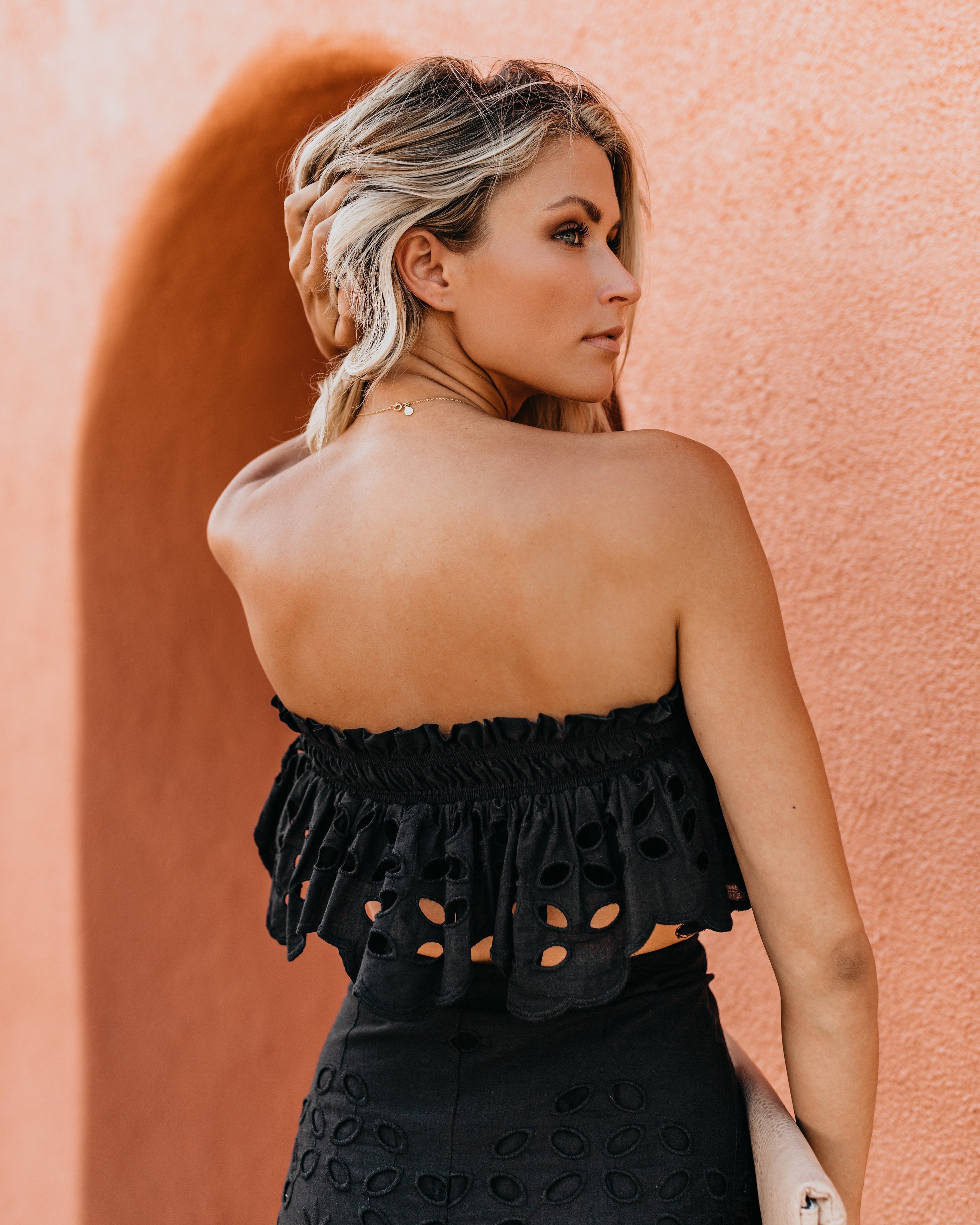 Flawless Cotton Eyelet Strapless Top - Black - Se7enfashion