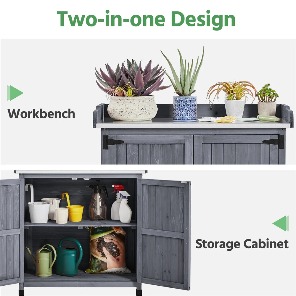 Renwick Garden Potting Bench Table with Cabinet, Brown - Image 15
