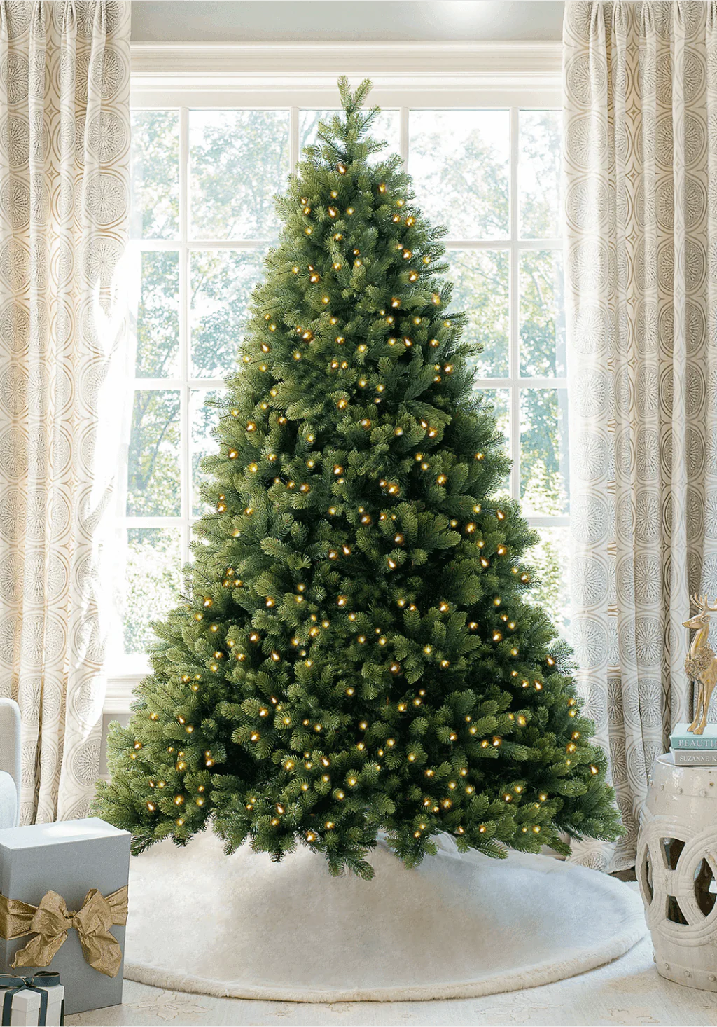 WAYFAIR 7.5' Royal Fir Quick-Shape Artificial Christmas Tree With 1000 Warm White & Multi-Color LED Lights